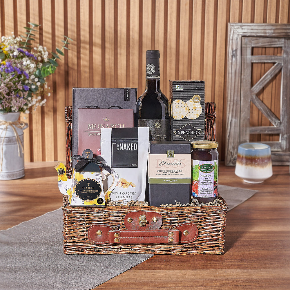 Kosher Wine &amp; Snacks Basket from Montreal Baskets - Wine Gift Set - Montreal Delivery