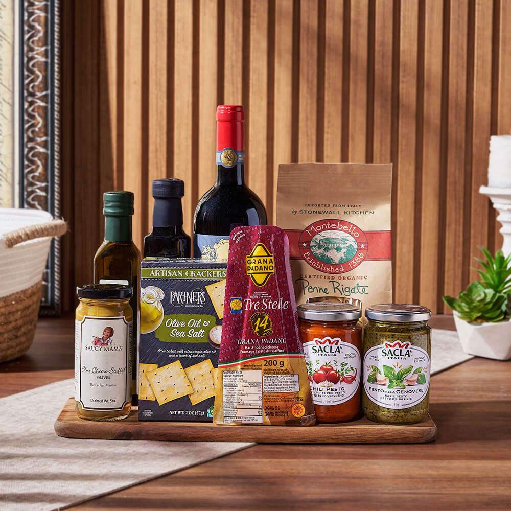 Little Italy Wine Basket, wine gift, wine, pasta gift, pasta, gourmet gift, gourmet, Montreal delivery