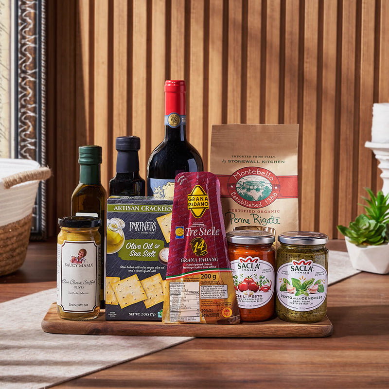 Little Italy Wine Basket, wine gift, wine, pasta gift, pasta, gourmet gift, gourmet, Montreal delivery