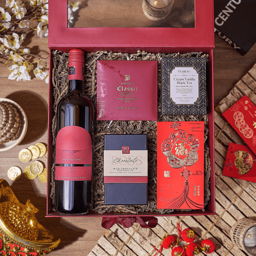 Lunar New Year Wine & Tea Box, wine gift, wine, chinese new year gift, chinese new year, lunar new year gift, lunar new year, Montreal delivery