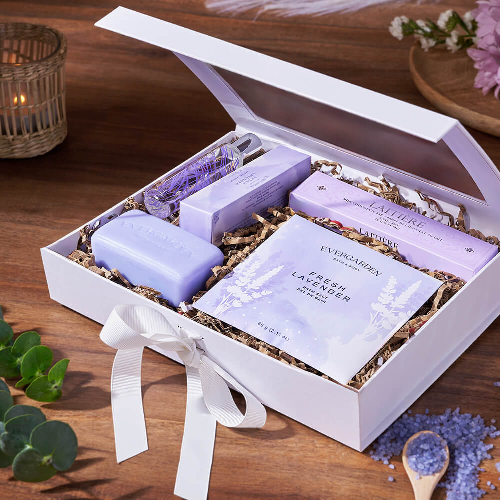 Luxe Lavender Spa Gift Set with Earl Grey Chocolate - Montreal Baskets
