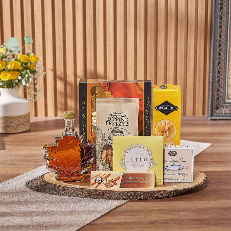Maple & Salmon Gift Basket, seafood gift, seafood, chocolate gift, chocolate, Montreal delivery