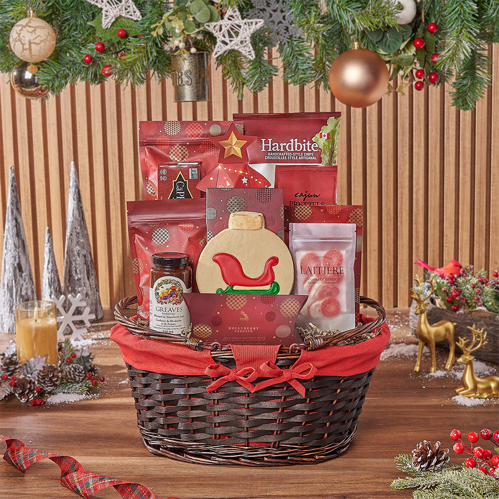 Holiday Treats in Wicker Basket – how the gift is presented