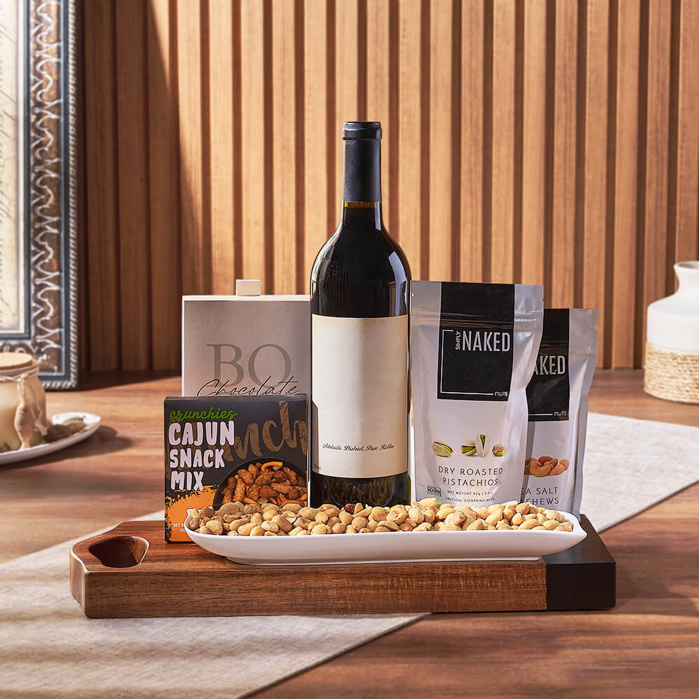 Nutty Surprise Wine Gift Basket, wine gift, wine, nuts gift, nuts, snack gift, snack, Montreal delivery