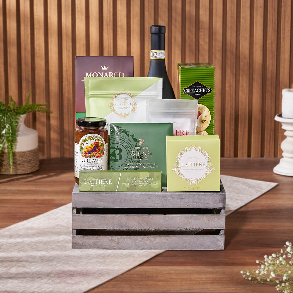 Oakridge Wine &amp; Snack Gift Crate, wine gift, wine, chocolate gift, chocolate, cookie gift, cookie, Montreal delivery