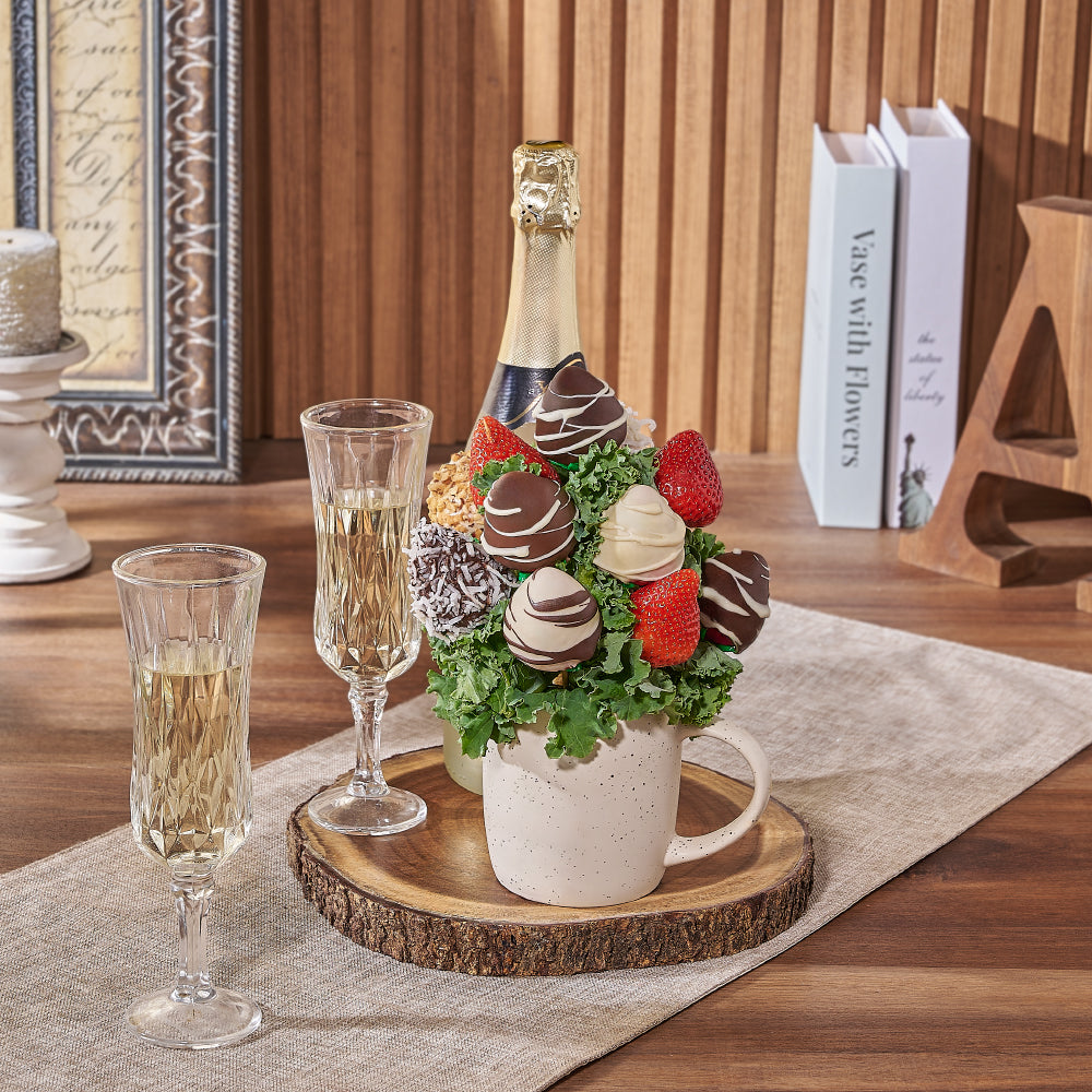 Oakville Chocolate Dipped Strawberries Mug &amp; Bubbly, chocolate dipped strawberry gift, chocolate dipped strawberry, champagne gift, champagne, sparkling wine gift, sparkling wine, Montreal delivery