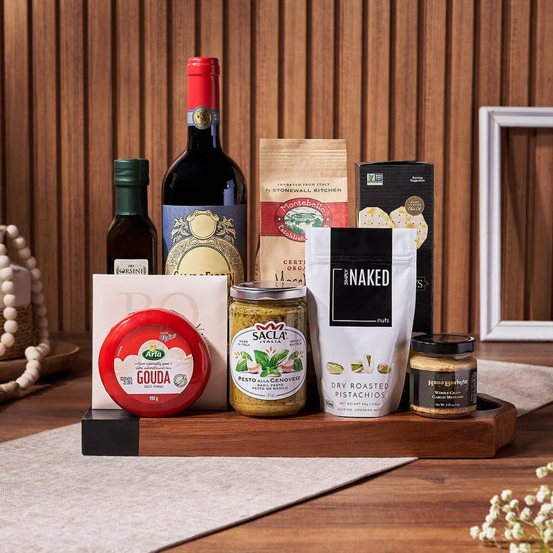 Pasta Feast & Wine Gift Set, wine gift, wine, pasta gift, pasta, cheese gift, cheese, Montreal delivery