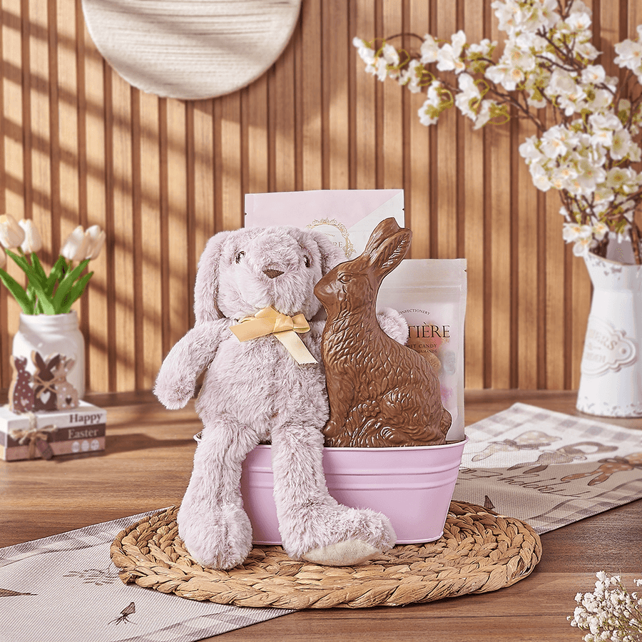 Pink Easter Bunny Gift Basket, chocolate gift, chocolate, easter gift, easter, Montreal delivery
