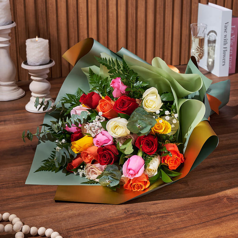 Prismatic Rose Bouquet Gift, rose gift, rose, flower gift basket, flower, Montreal delivery