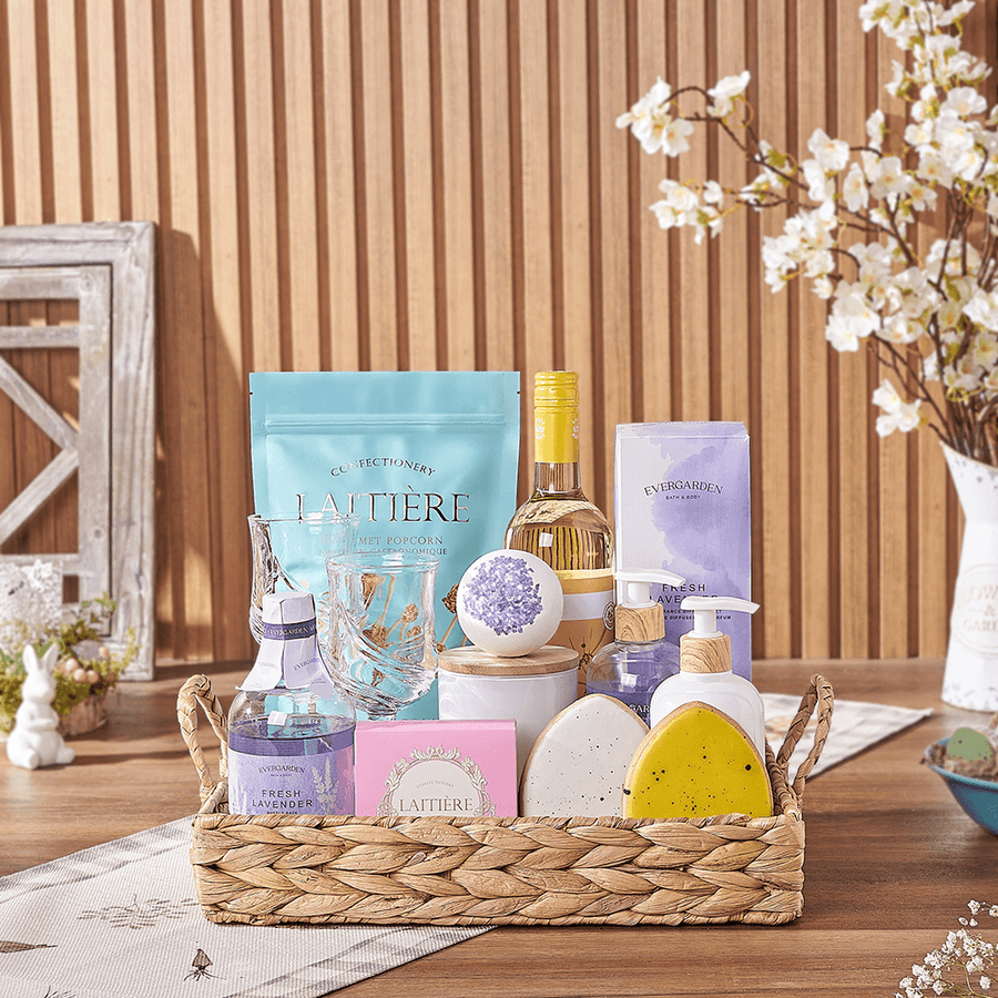 Relaxing Easter Spa & Wine Gift, spa gift, spa, wine gift, wine, easter gift, easter, Montreal delivery