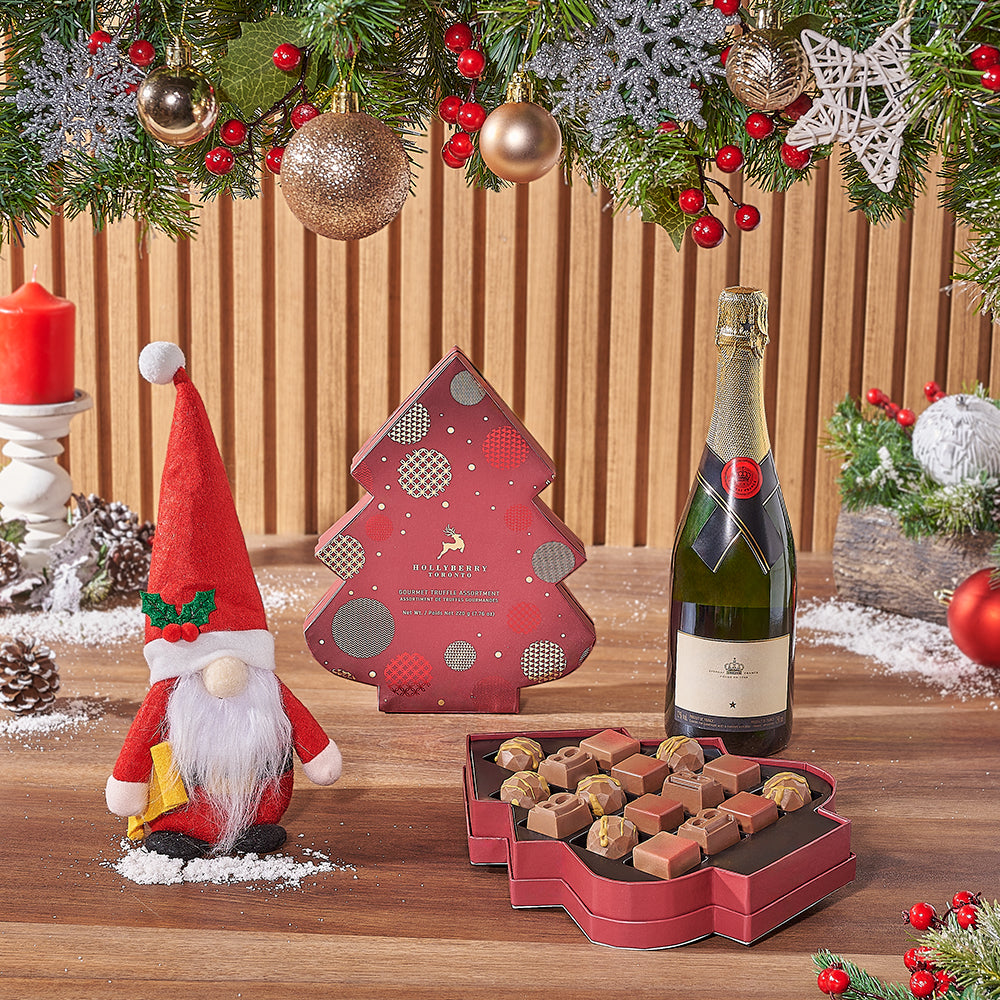 Santa &amp; Gourmet Chocolates with Champagne Gift Set, Christmas gift, Christmas, chocolate gift, chocolate, sparkling wine gift, sparkling wine, Montreal delivery