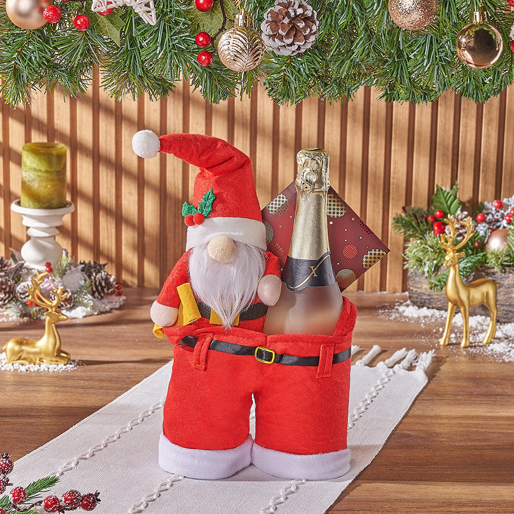Festive Sparkling Wine and Santa Plush – how the gift is presented