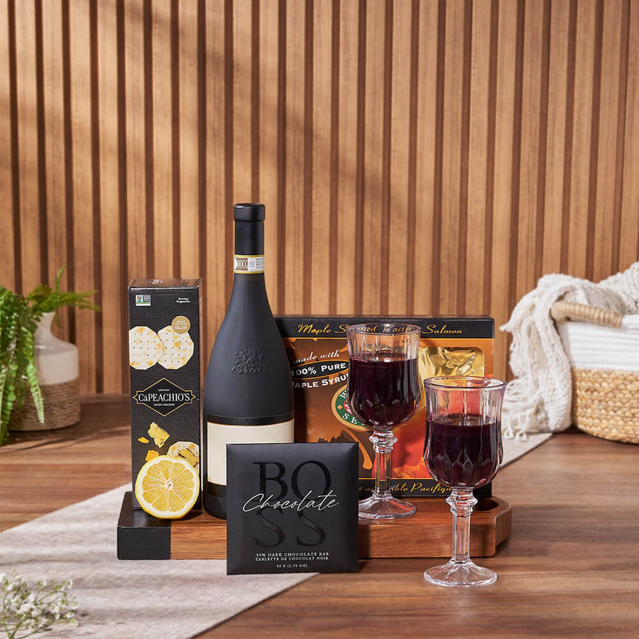 Smoked Salmon & Citrus Gift Basket with Wine, wine gift, wine, seafood gift, seafood, Montreal delivery