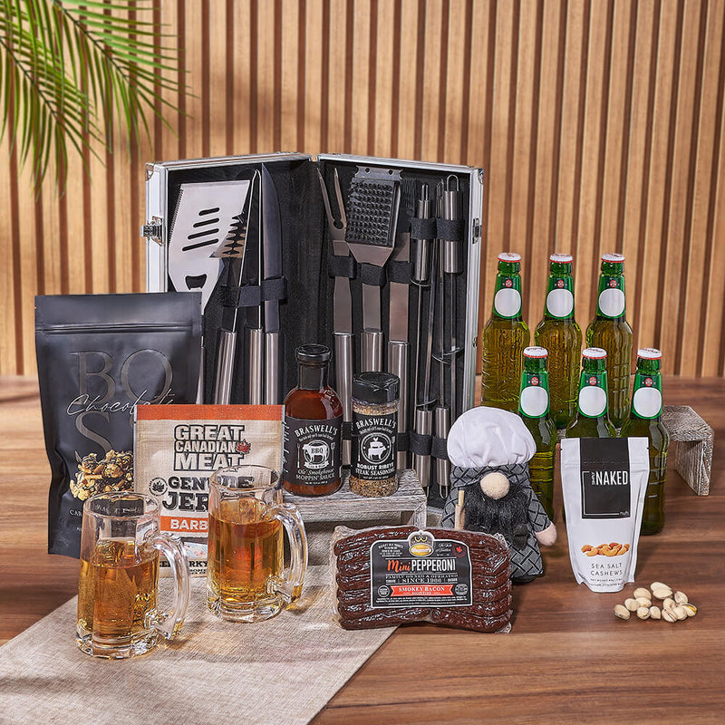 Smokin' BBQ Grill Gift Set with Beer, grill gift, grill, beer gift, beer, bbq gift, bbq, Montreal delivery