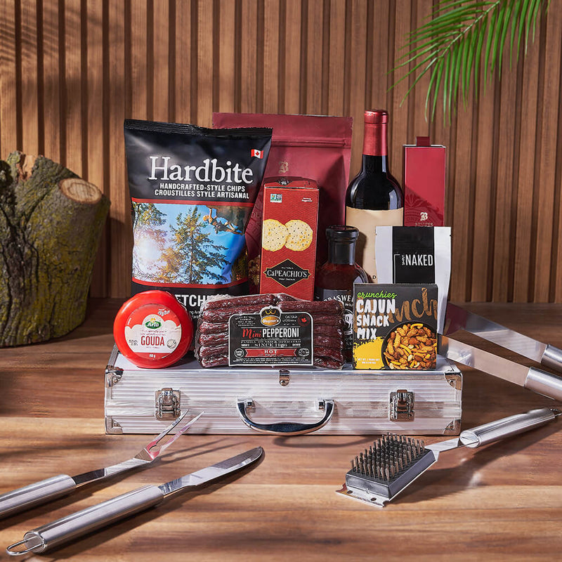 Smokin' BBQ Grill Gift Set with Wine, wine gift, wine, grilling gift, grilling, charcuterie gift, charcuterie, cheese gift, cheese, Montreal delivery