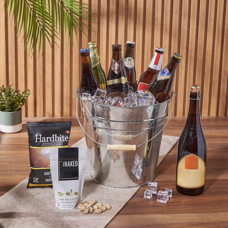 Specialty Beer Gift Bucket, beer gift, beer, snack gift, snack, Montreal delivery