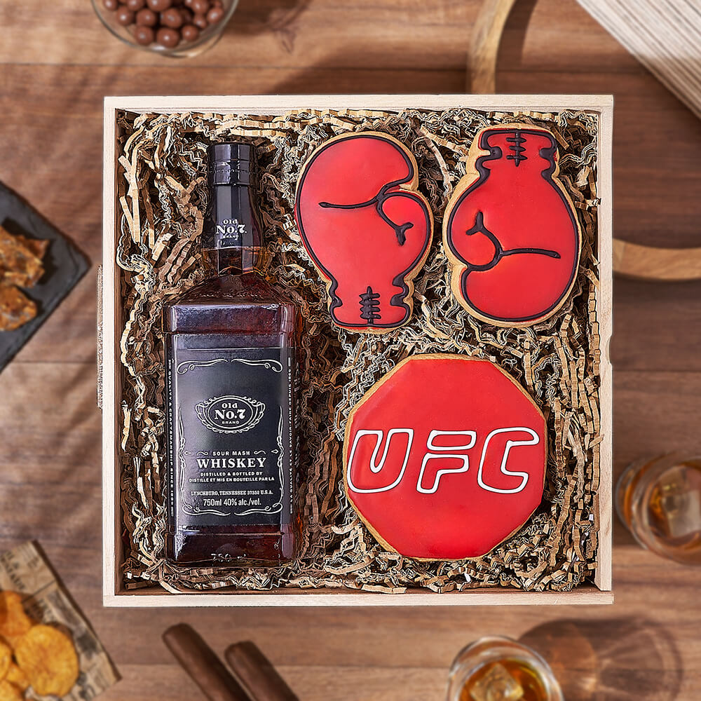 Spirits &amp; Boxing Cookie Gift, liquor gift, liquor, cookie gift, cookie, sports gift, sports, Montreal delivery