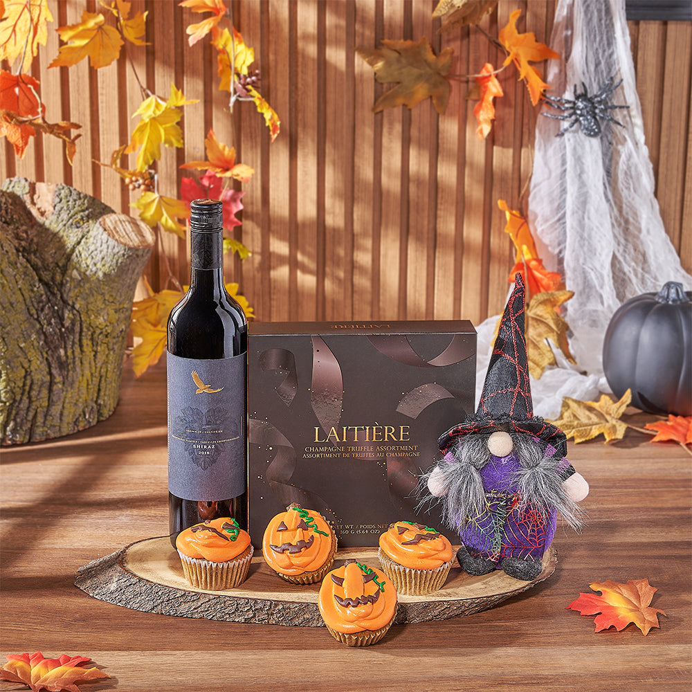 Spooky Wine &amp; Cupcake Gift Set, wine gift, wine, halloween gift, halloween, cupcake gift, cupcake, Montreal delivery