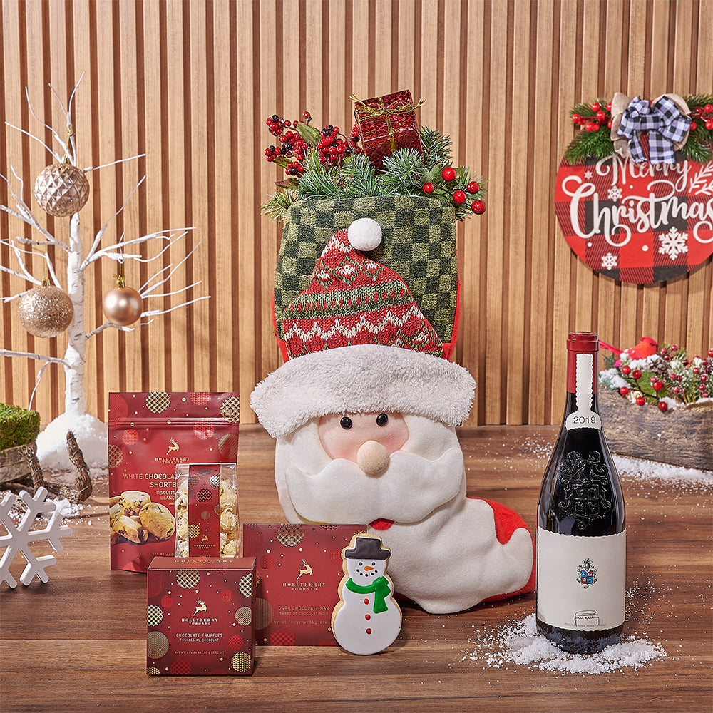 Sweet Stocking &amp; Wine Gift Set, wine gift, wine, chocolate gift, chocolate, Christmas gift, Christmas, Montreal delivery