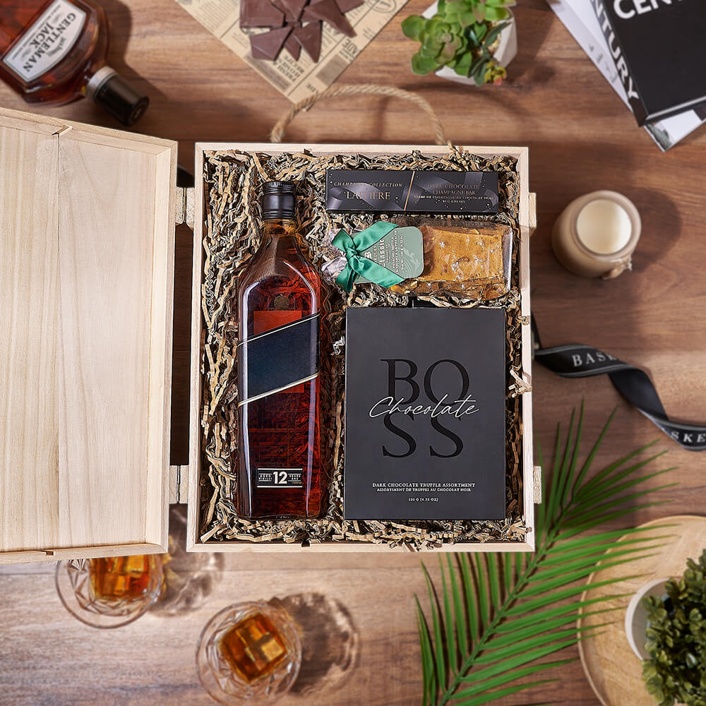 Sweet Things &amp; Liquor Gift Box, liquor gift, liquor, chocolate gift, chocolate, Montreal delivery
