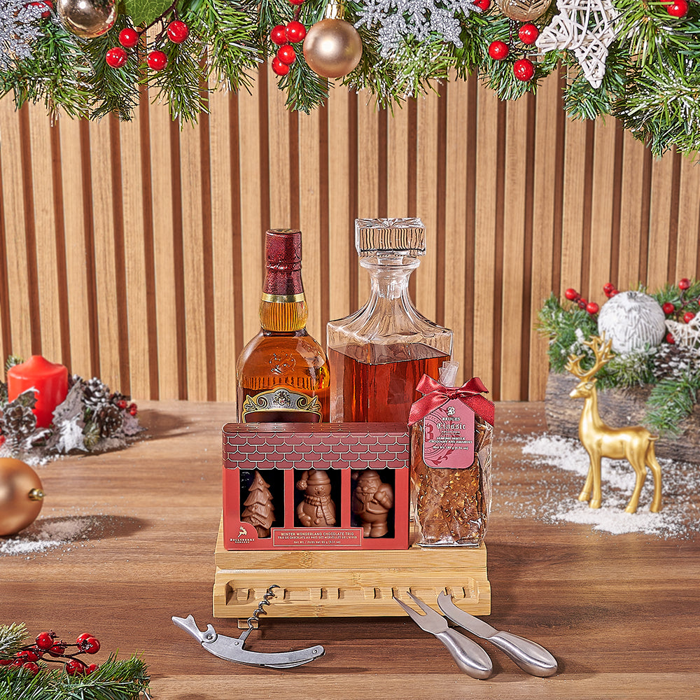 Sweet Treats & Liquor Gift Set, Christmas gift, Christmas, chocolate gift, chocolate, decanter gift, decanter, Montreal delivery
