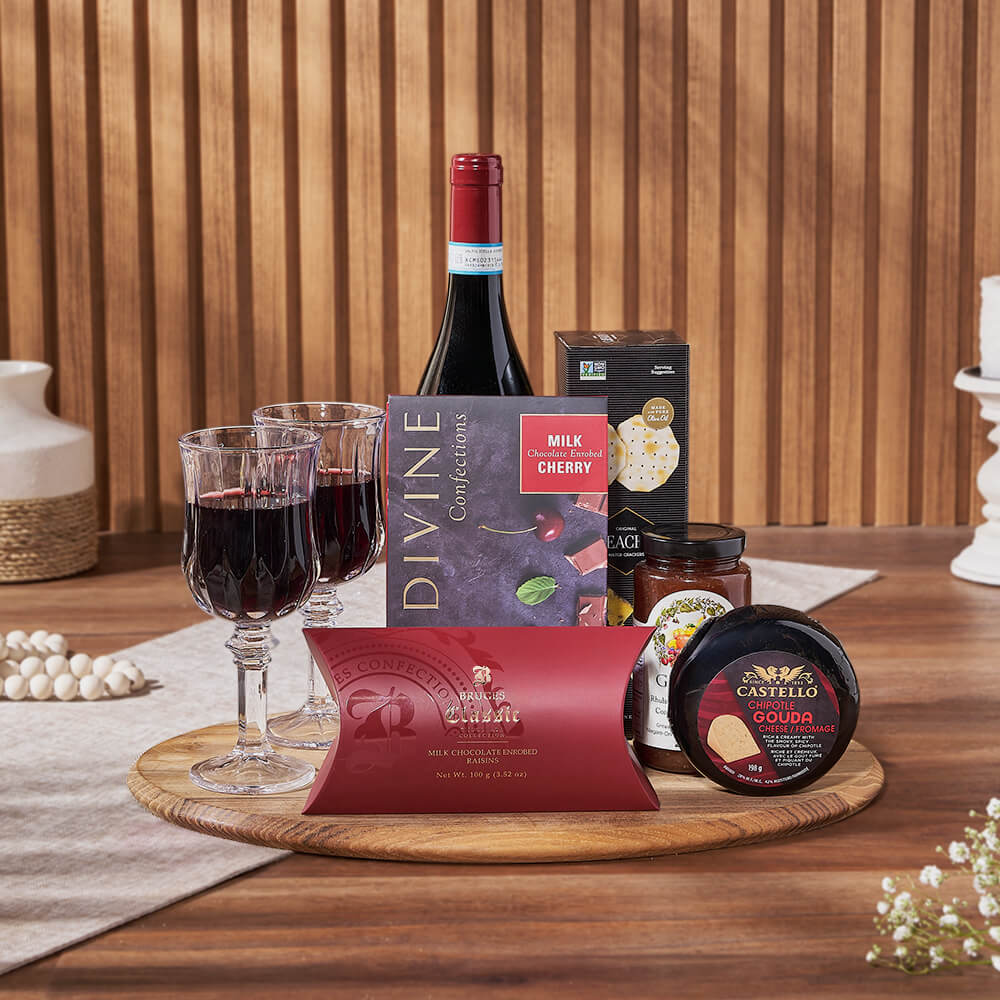 Sweet &amp; Fruity Wine Gift Basket, wine gift, wine, cheese gift, cheese, chocolate gift, chocolate, Montreal delivery