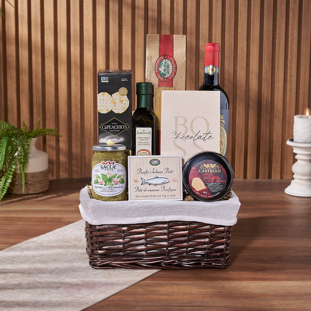 Taste of Indulgence Cheese &amp; Wine Gift Set, wine gift, wine, cheese gift, cheese, seafood gift, seafood, Montreal delivery