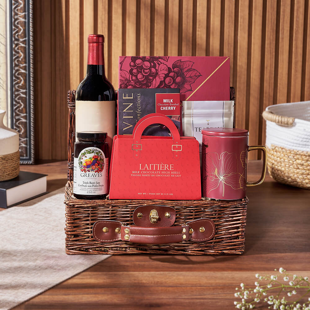 Tea &amp; Sweets Wine Basket, wine gift, wine, tea gift, tea, chocolate gift, chocolate, Montreal delivery