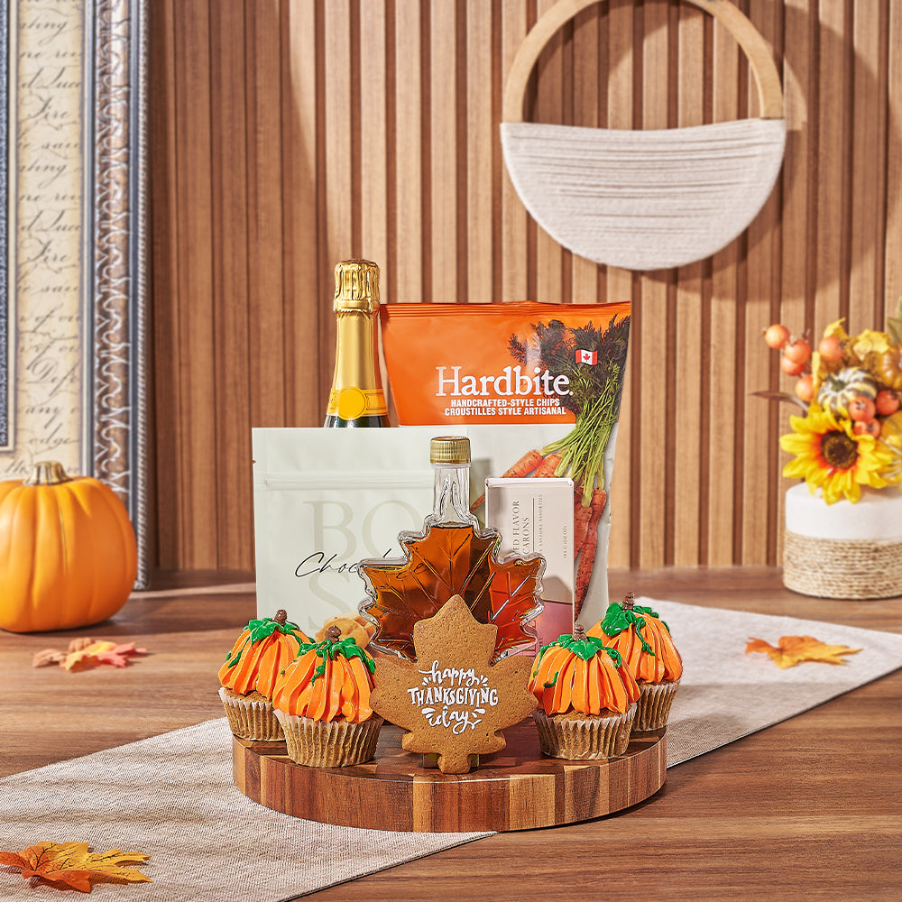 Thanksgiving Bubbly &amp; Snacks Basket, sparkling wine gift, sparkling wine, champagne gift, champagne, cupcake gift, cupcake, Montreal delivery