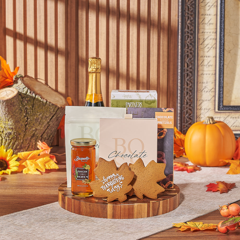Thanksgiving Celebration &amp; Treats Basket, thanksgiving gift, thanksgiving, chocolate gift, chocolate, champagne gift, champagne, sparkling wine gift, sparkling wine, Montreal delivery