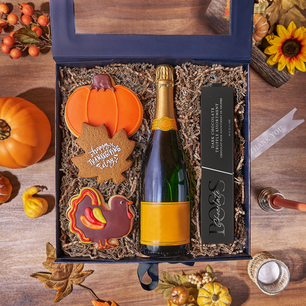 Thanksgiving Champagne &amp; Treat Box, champagne gift, champagne, sparkling wine gift, sparkling wine, cookie gift, cookie, thanksgiving gift, thanksgiving, Montreal delivery