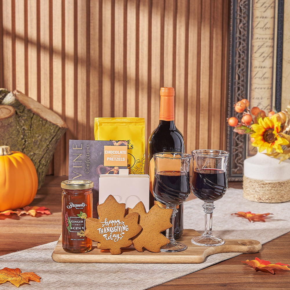 Wine and Pretzel Thanksgiving Gift – how the gift is presented