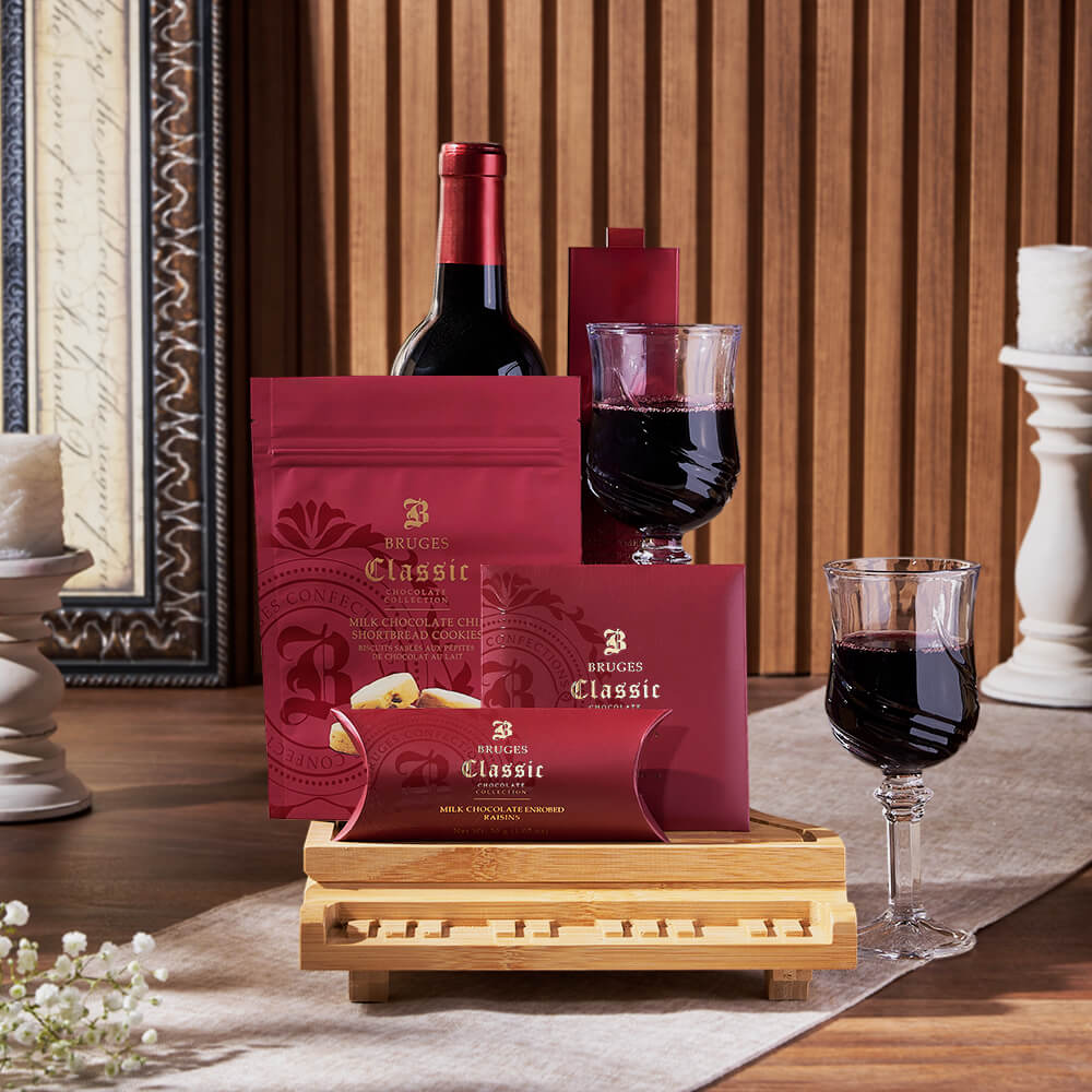 The Sweet Temptations Gourmet Wine Basket, wine gift, wine, chocolate gift, chocolate, cookie gift, cookie, Montreal delivery