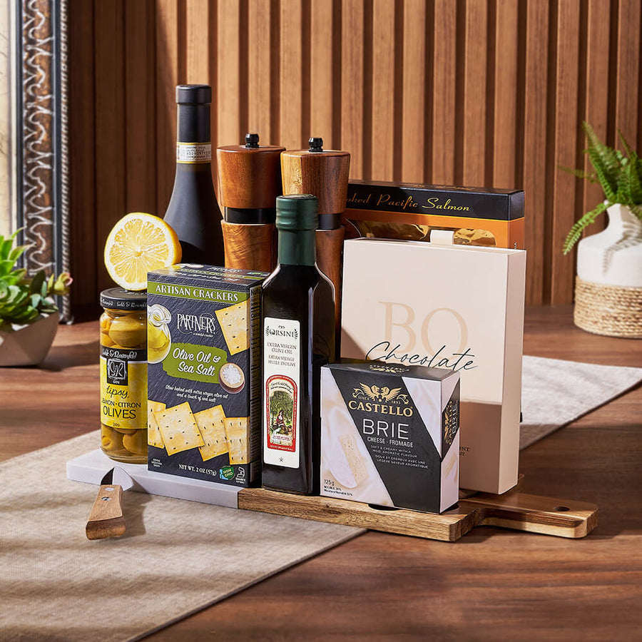 Vibrant Wine Gift Basket, wine gift, wine, seafood gift, seafood, cheese gift, cheese, Montreal delivery