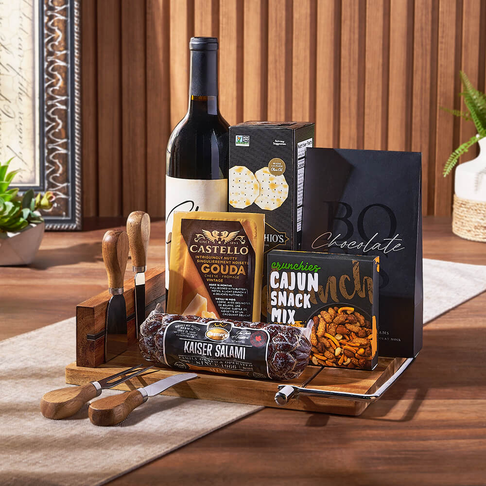 Warm Wishes Wine &amp; Cheese Basket, wine gift, wine, cheese gift, cheese, charcuterie gift, charcuterie, Montreal delivery