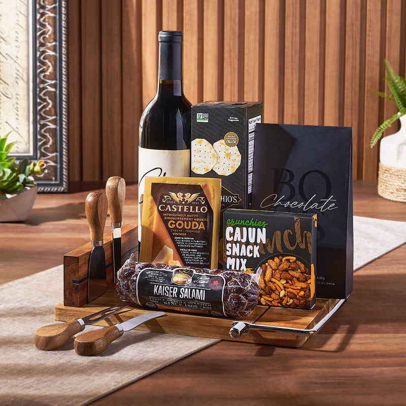 Warm Wishes Wine & Cheese Basket, wine gift, wine, cheese gift, cheese, charcuterie gift, charcuterie, Montreal delivery