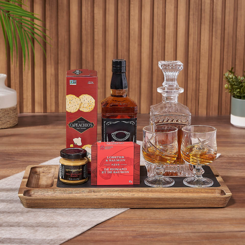 Whiskey Decanter Basket, decanter gift, decanter, seafood gift, seafood, Montreal delivery