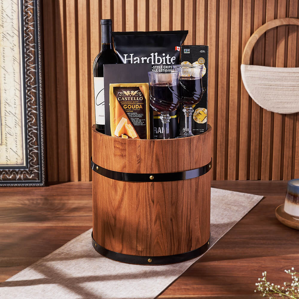 Wine &amp; Cheese Barrel, wine gift, wine, cheese gift, cheese, Montreal delivery