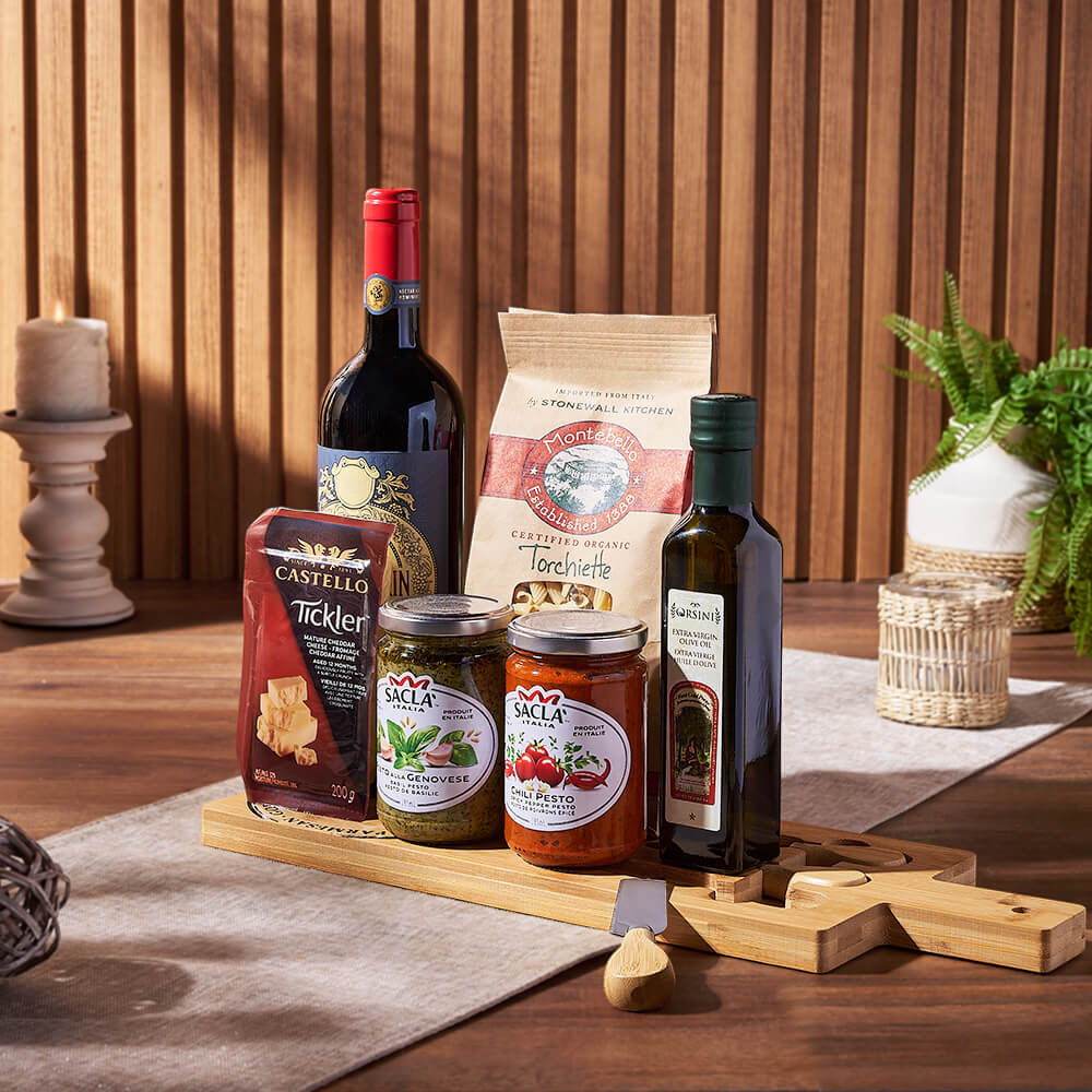 Wine & Pasta Gift Set, wine gift, wine, pasta gift, pasta, gourmet gift, gourmet, cheese gift, cheese, Montreal delivery