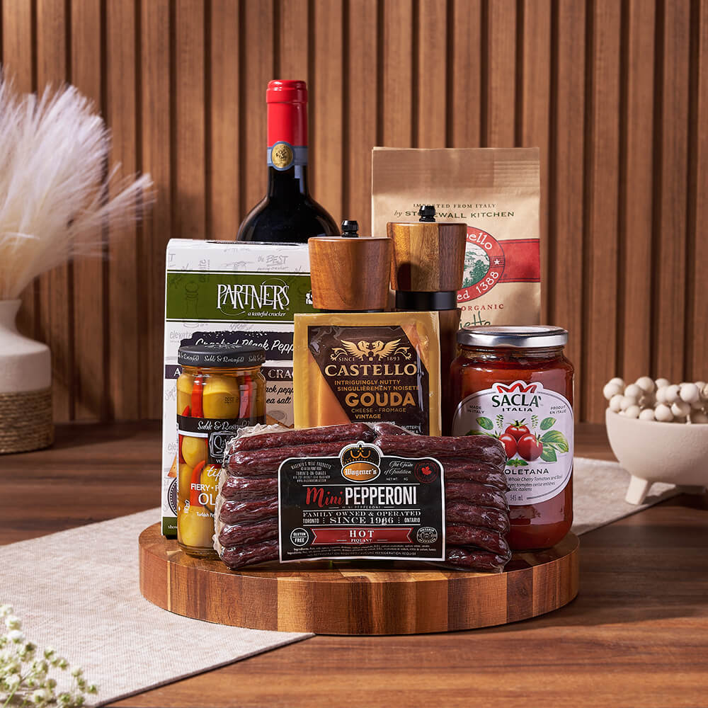 Wine &amp; Pasta Serving Gift, wine gift, wine, pasta gift, pasta, cheese gift, cheese, charcuterie gift, charcuterie, Montreal delivery