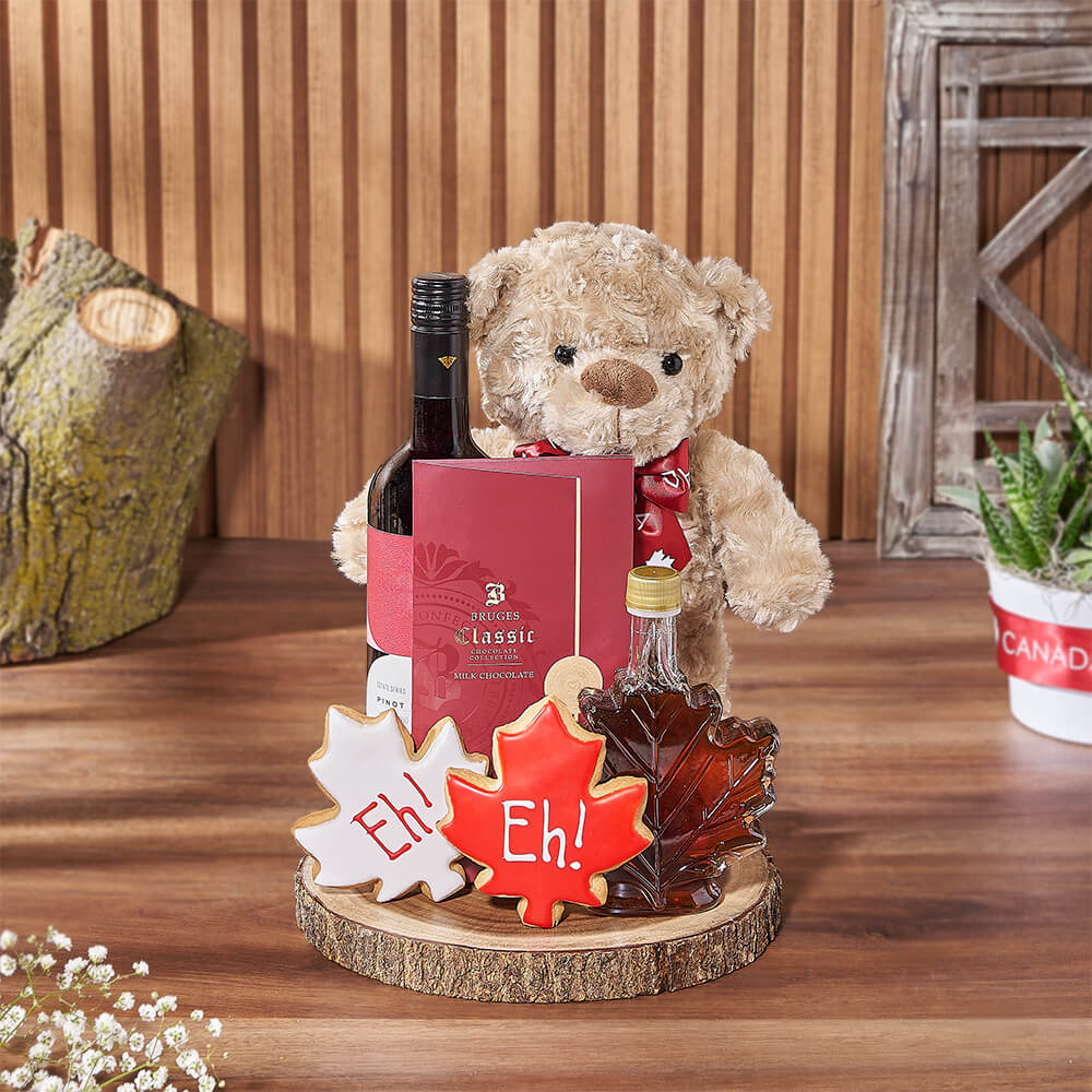 Wine &amp; Teddy Canada Day Gift, wine gift, wine, canada day gift, canada day, cookie gift, cookie, plush gift, plush, Montreal delivery