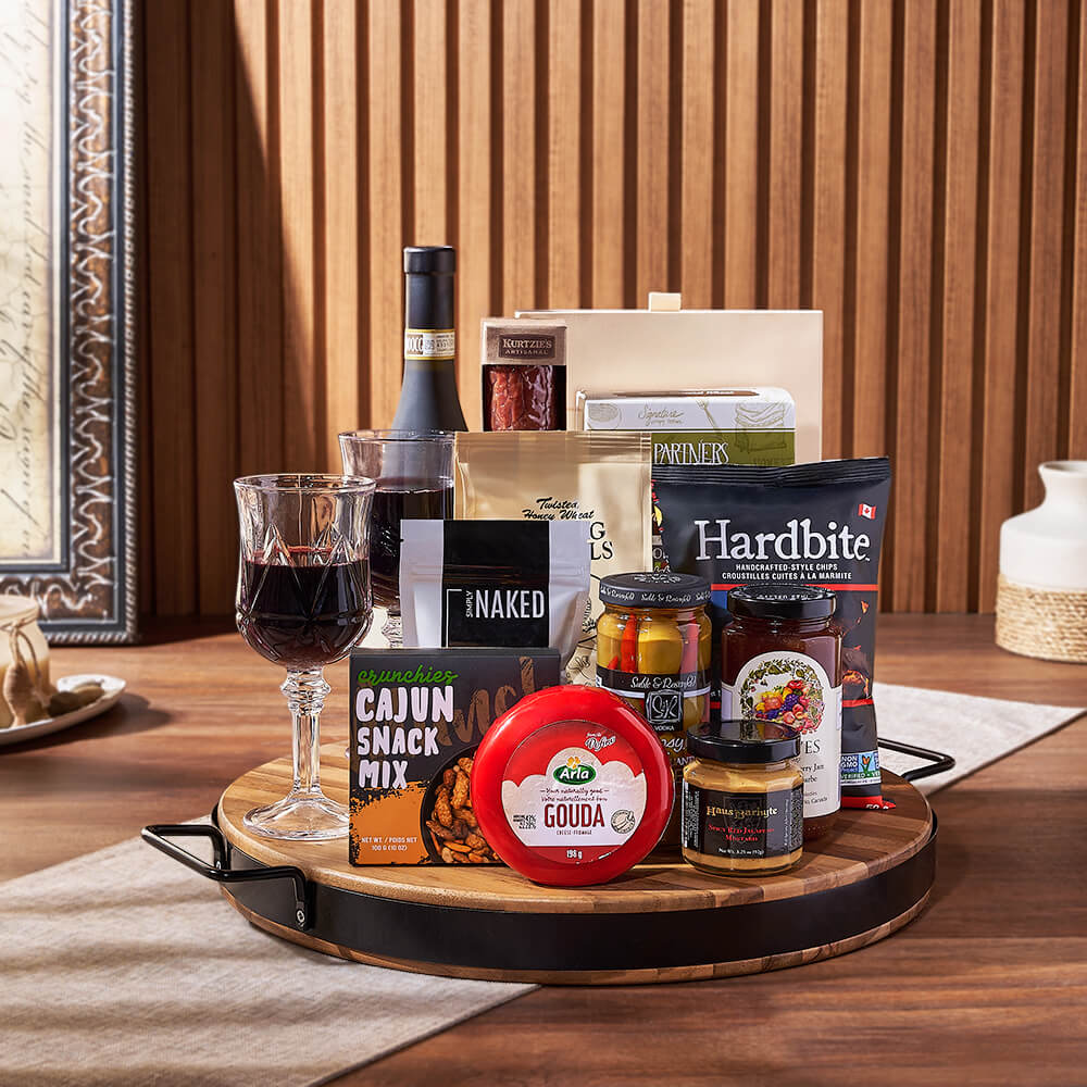 Wish You Success Wine & Goodies Gift Basket, wine gift, wine, charcuterie gift, charcuterie, cheese gift, cheese, Montreal delivery