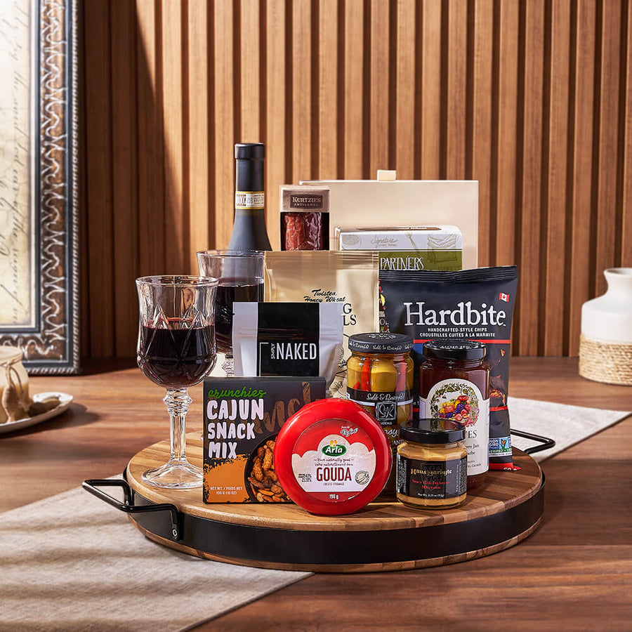 Wish You Success Wine & Goodies Gift Basket, wine gift, wine, charcuterie gift, charcuterie, cheese gift, cheese, Montreal delivery