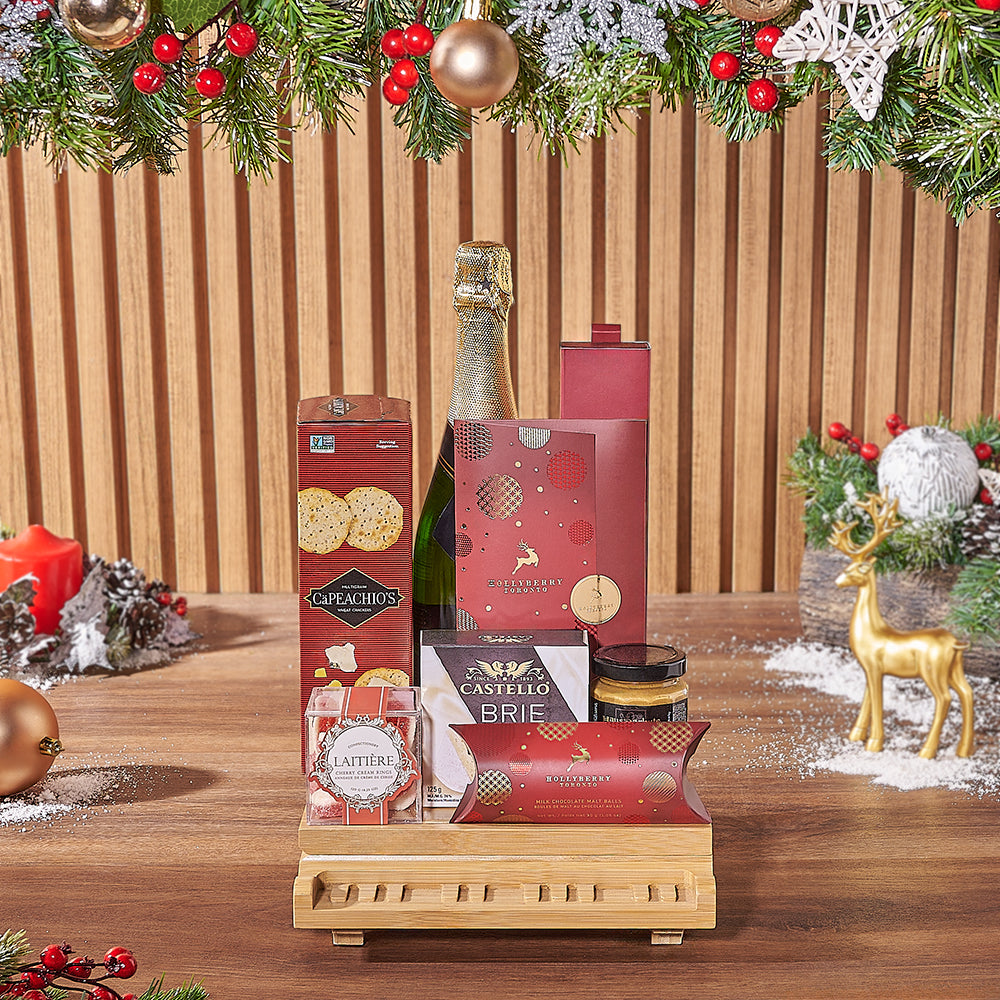 Yuletide Champagne &amp; Snack Basket, christmas gift, christmas, champagne gift, champagne, Montreal delivery