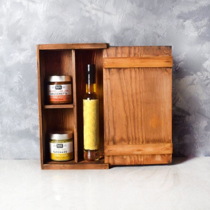 Bruschetta Dressings Wooden Crate – how the gift is presented