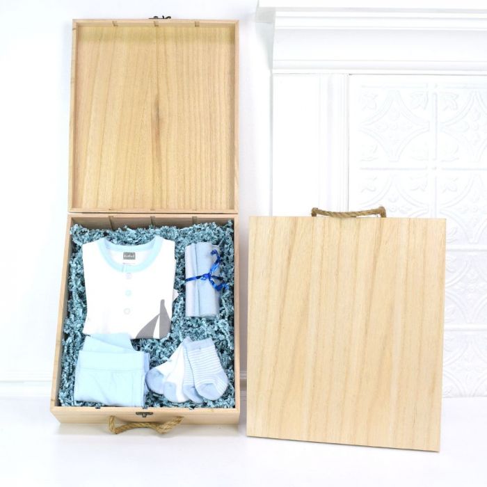 "Our Precious Newborn Baby Boy" Baby boy Clothes in a Crate from Montreal Baskets - Montreal Delivery