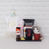 "Party Princess Gift Basket" Baby Girl Onesie, Blanket, Mug, and Cheese in a Cutboard from Montreal Baskets - Montreal Delivery