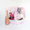 "Pretty Little Rockstar Gift Set" Champagne with Baby Essentials and Treats from Montreal Baskets - Montreal Delivery