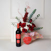 "Rose and Hydrangea Vase with Wine" Wine with Rose and Hydrangea in a Vase from Montreal Baskets - Montreal Delivery