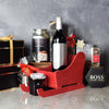 "Saint Nick’s Sleigh Basket with Wine" Belgian Hot Chocolate, Gourmet Cheese and Crackers, Chocolate Truffles, Chocolate Bark, Jam, A Bottle of Wine from Montreal Baskets - Montreal Delivery